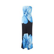 Damen Trägerloses Säulenkleid mit Großen Blumenmotiven
