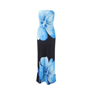 Damen Trägerloses Säulenkleid mit Großen Blumenmotiven