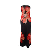 Damen Trägerloses Säulenkleid mit Großen Blumenmotiven
