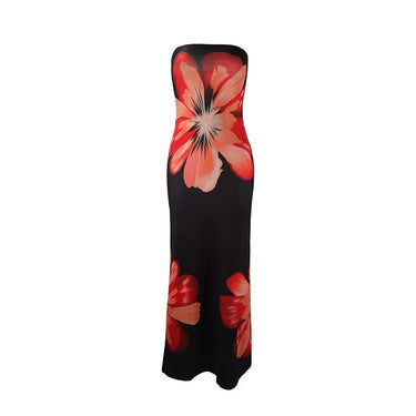 Damen Trägerloses Säulenkleid mit Großen Blumenmotiven