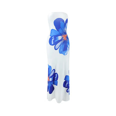 Damen Trägerloses Säulenkleid mit Großen Blumenmotiven