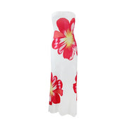 Damen Trägerloses Säulenkleid mit Großen Blumenmotiven