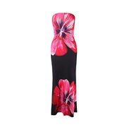 Damen Trägerloses Säulenkleid mit Großen Blumenmotiven