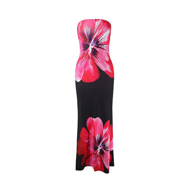 Damen Trägerloses Säulenkleid mit Großen Blumenmotiven