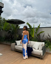 Damen Trägerloses Säulenkleid mit Großen Blumenmotiven
