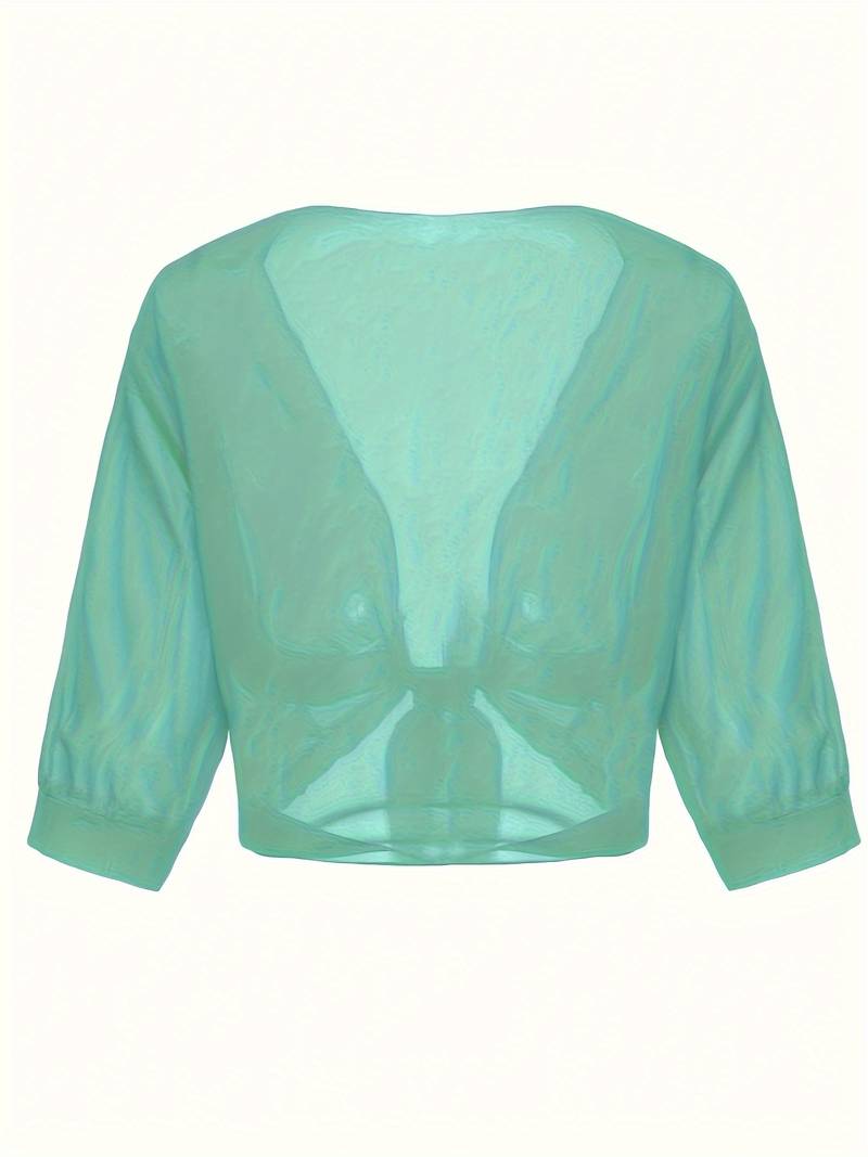 Damen transparente Kurzbluse mit Bindung vorne und kurzen Ärmeln
