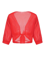 Damen transparente Kurzbluse mit Bindung vorne und kurzen Ärmeln