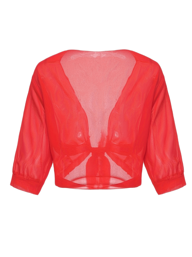 Damen transparente Kurzbluse mit Bindung vorne und kurzen Ärmeln