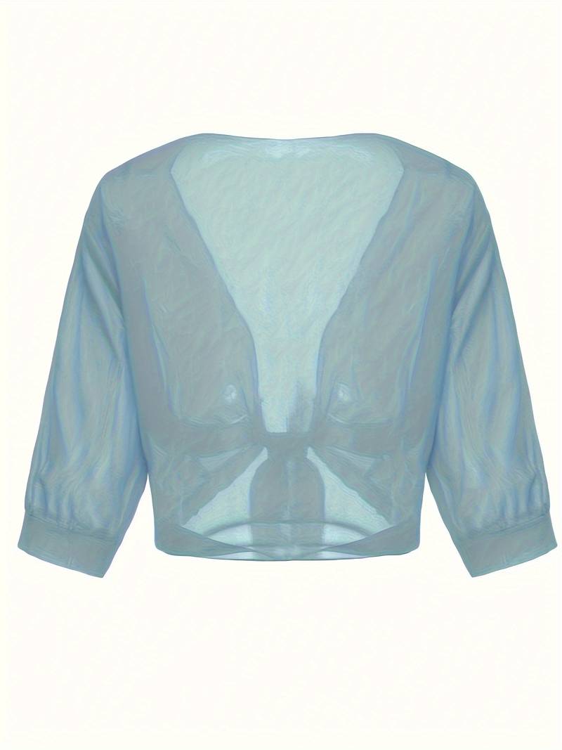 Damen transparente Kurzbluse mit Bindung vorne und kurzen Ärmeln
