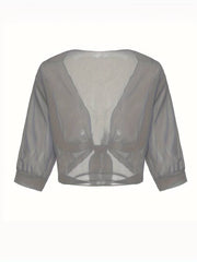 Damen transparente Kurzbluse mit Bindung vorne und kurzen Ärmeln
