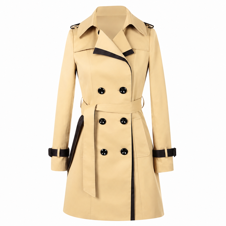 Damen Trenchcoat mit doppelter Knopfreihe und Gürtel