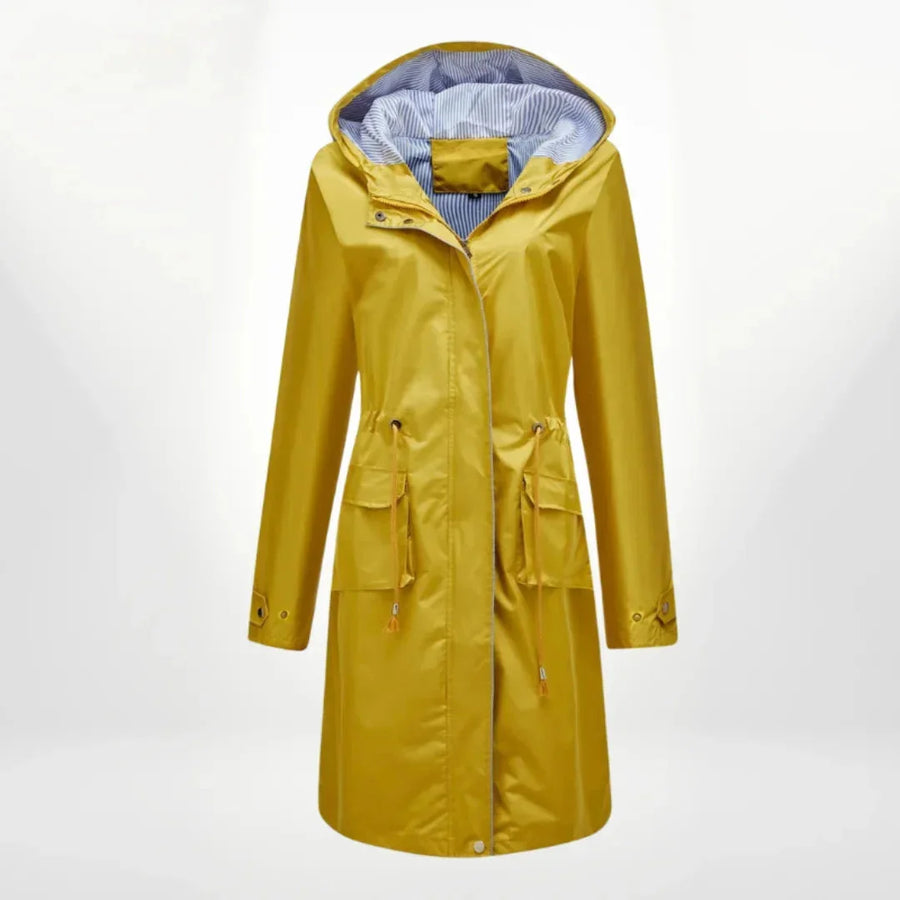 Damen Regenmantel mit Kapuze und praktischen Taschen
