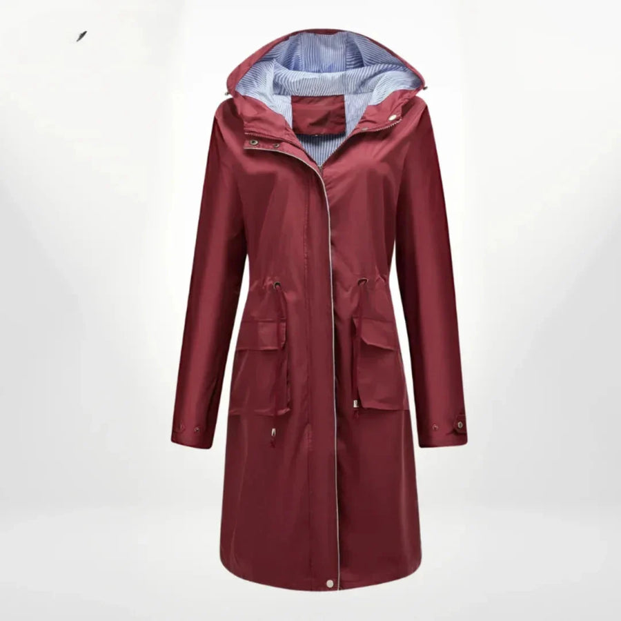 Damen Regenmantel mit Kapuze und praktischen Taschen