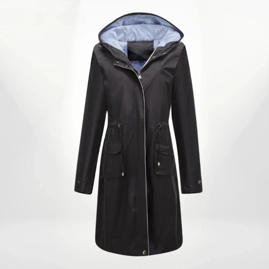 Damen Regenmantel mit Kapuze und praktischen Taschen