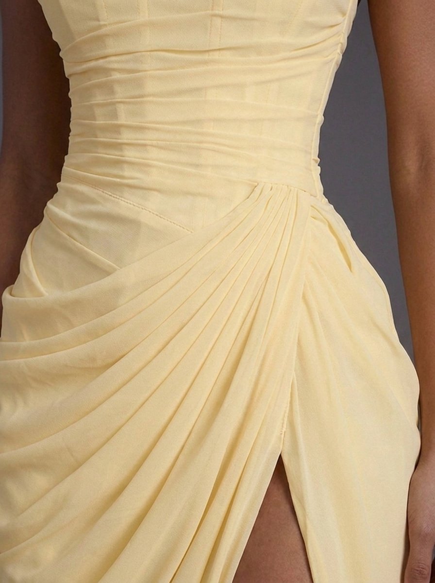 Annika | Damen Trägerloses Korsett Maxikleid Gerafft Schlitz