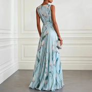 Luisa | Damen Tulpen-Print Chiffon V-Ausschnitt Maxi-Kleid