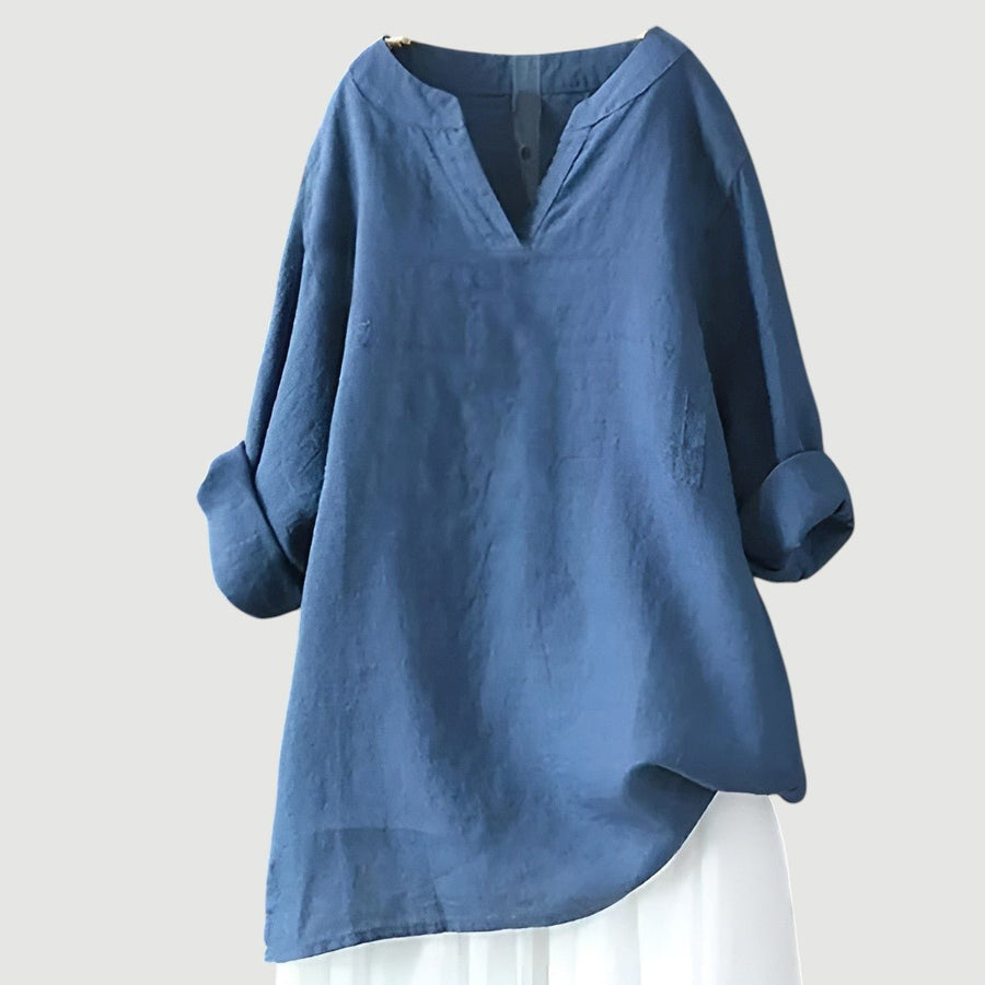 Hannah | Damen Tunika Bluse Luftig Bequem V-Ausschnitt Langarm