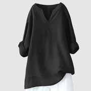 Hannah | Damen Tunika Bluse Luftig Bequem V-Ausschnitt Langarm