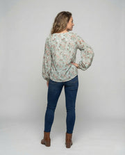Damen V-Ausschnitt Bluse mit Blumenmuster und langen Ärmeln
