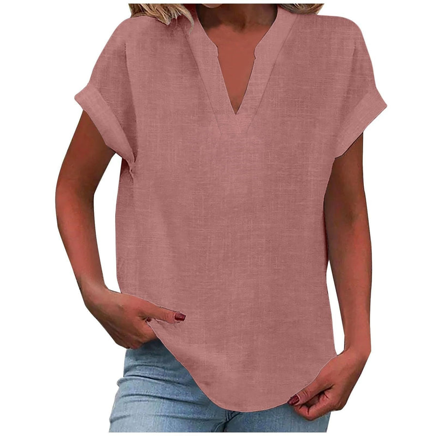 Mia | Damen V-Ausschnitt Bluse Relaxed Fit Kurzarm
