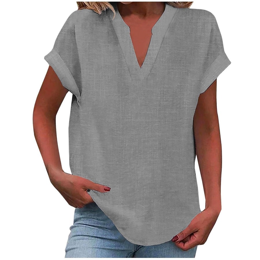 Mia | Damen V-Ausschnitt Bluse Relaxed Fit Kurzarm
