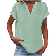 Mia | Damen V-Ausschnitt Bluse Relaxed Fit Kurzarm