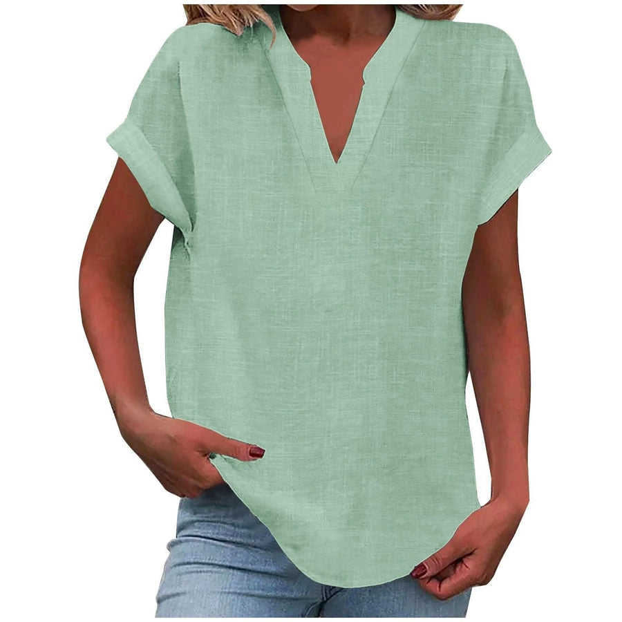 Mia | Damen V-Ausschnitt Bluse Relaxed Fit Kurzarm