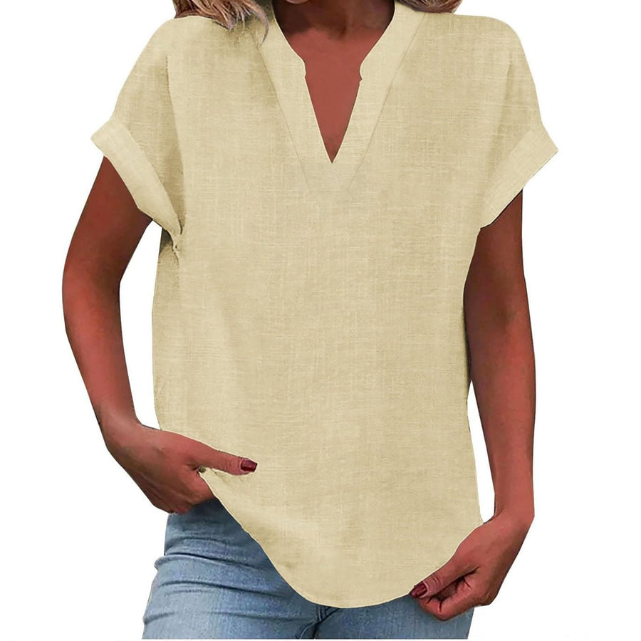 Mia | Damen V-Ausschnitt Bluse Relaxed Fit Kurzarm
