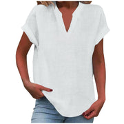 Mia | Damen V-Ausschnitt Bluse Relaxed Fit Kurzarm