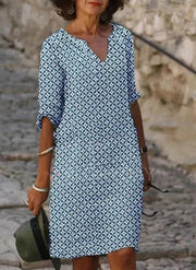 Damen V-Ausschnitt Minikleid mit geometrischem Muster
