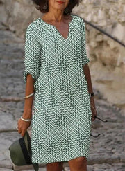Damen V-Ausschnitt Minikleid mit geometrischem Muster