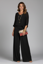 Damen V-Ausschnitt Oberteil und Weite Hose Set
