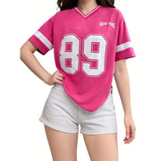 Damen V-Ausschnitt T-Shirt mit Print