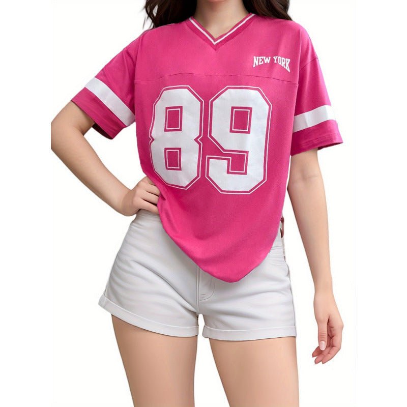 Damen V-Ausschnitt T-Shirt mit Print