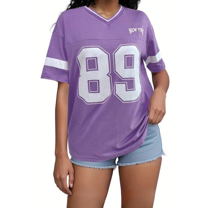 Damen V-Ausschnitt T-Shirt mit Print