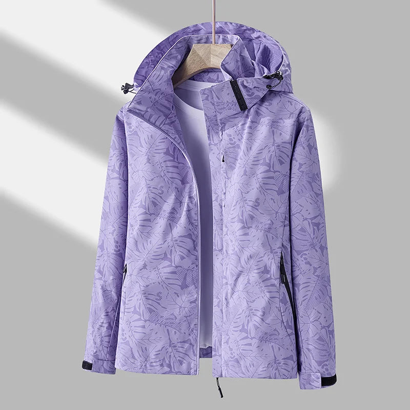 Regenjacke mit Kapuze für Damen mit Muster und Taschen