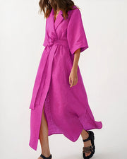 Damen Wickel-Midikleid mit Reverskragen, Weiten Ärmeln und Taillenband