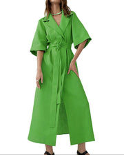 Damen Wickel-Midikleid mit Reverskragen, Weiten Ärmeln und Taillenband