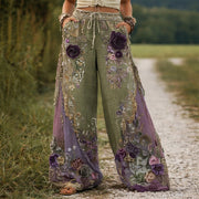 Hannah | Damen Wide-Leg Hose mit floraler Stickerei elastischer Bund