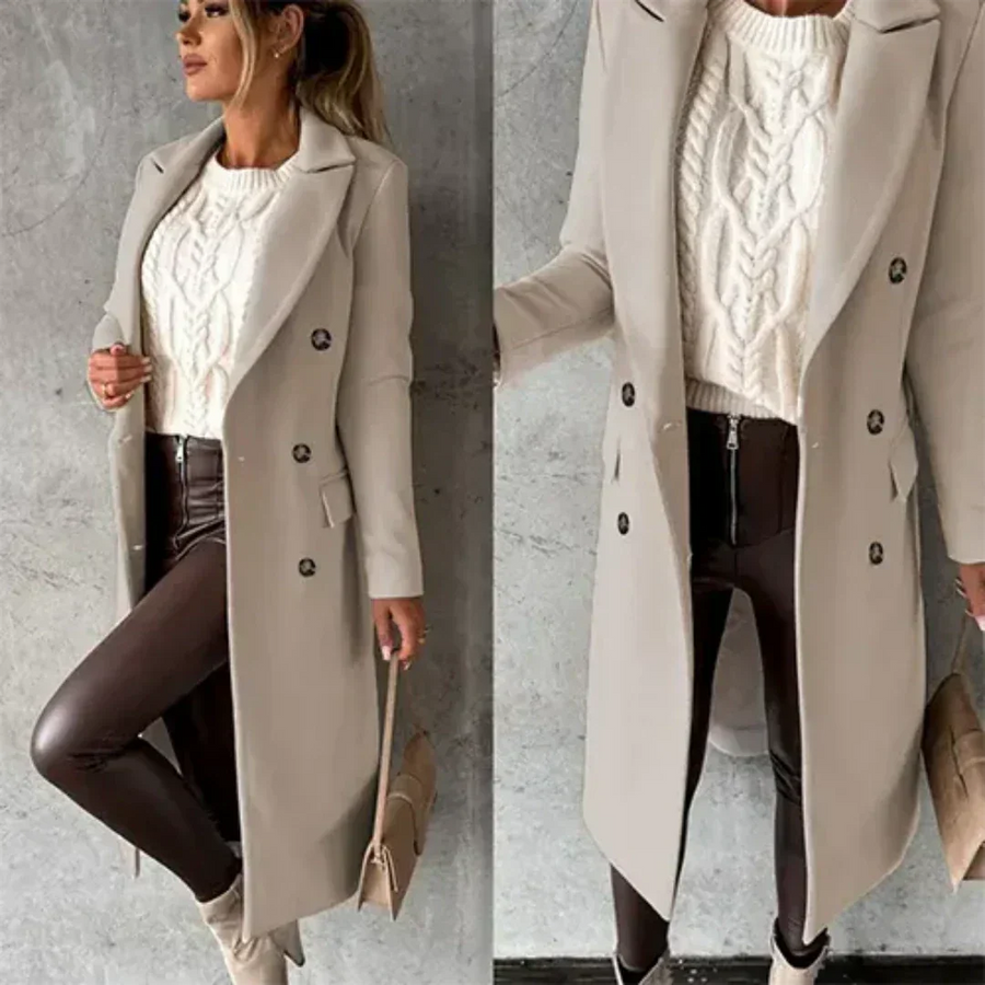 Langer Damen Wintermantel mit Knopfleiste