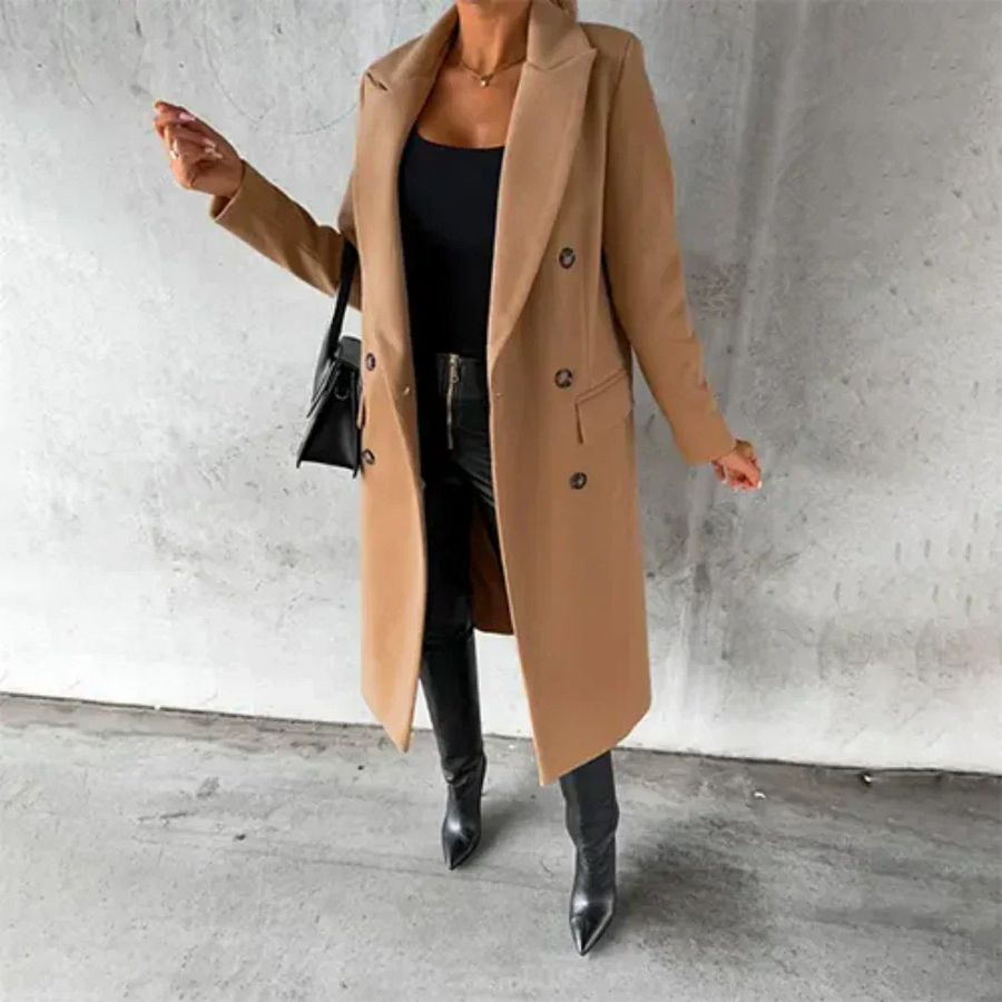 Langer Damen Wintermantel mit Knopfleiste