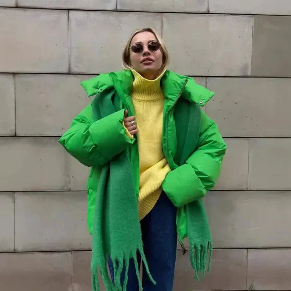 Damen Winter Pufferjacke mit Kapuze und Stehkragen