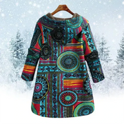 Damen Winter Fleecejacke mit Kapuze in Patchwork Optik