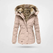 Damen Winterjacke mit Kunstpelz-Kapuze und Taillenzug
