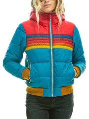 Damen Winterjacke mit Streifen und Kapuze