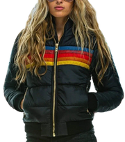 Damen Winterjacke mit Streifen und Kapuze
