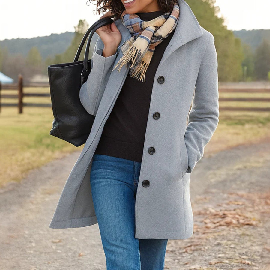 Annika | Damen Wollmantel Tailliert Knopfverschluss Winter