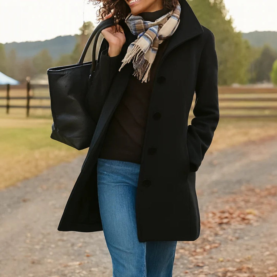 Annika | Damen Wollmantel Tailliert Knopfverschluss Winter
