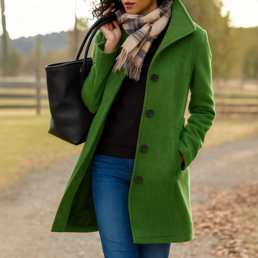 Annika | Damen Wollmantel Tailliert Knopfverschluss Winter