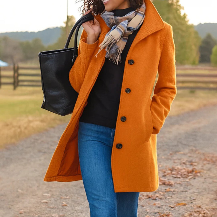 Annika | Damen Wollmantel Tailliert Knopfverschluss Winter